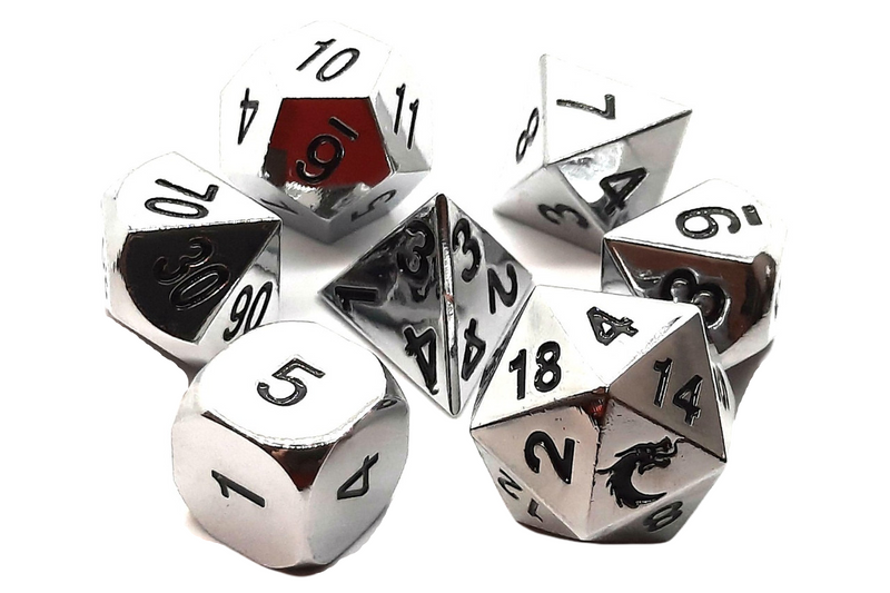 Old School 7 Piece RPG Metal Dice Set: Halfling Forged - Shiny Silver