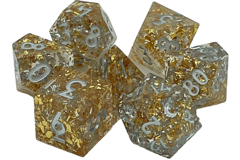 7 Piece RPG Dice Set: Sharp Edged - Precious Metals