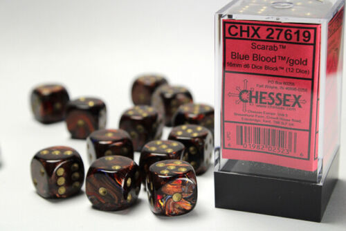 Scarab 16mm d6 Blue Blood/gold Dice Block